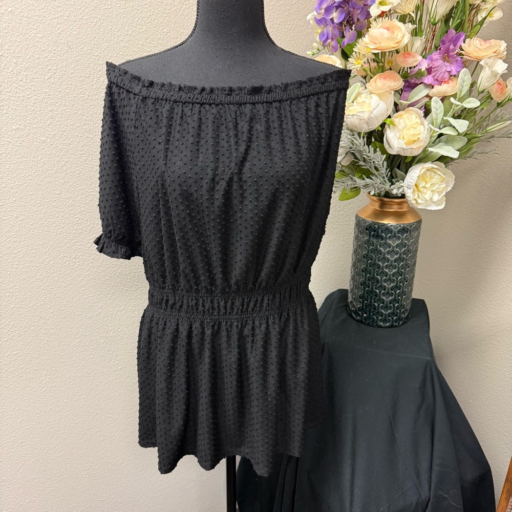 Lane Bryant Black Off Shoulder Swiss Dot Tunic 22/24